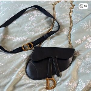 Christian Dior Black Leather Saddle Bag